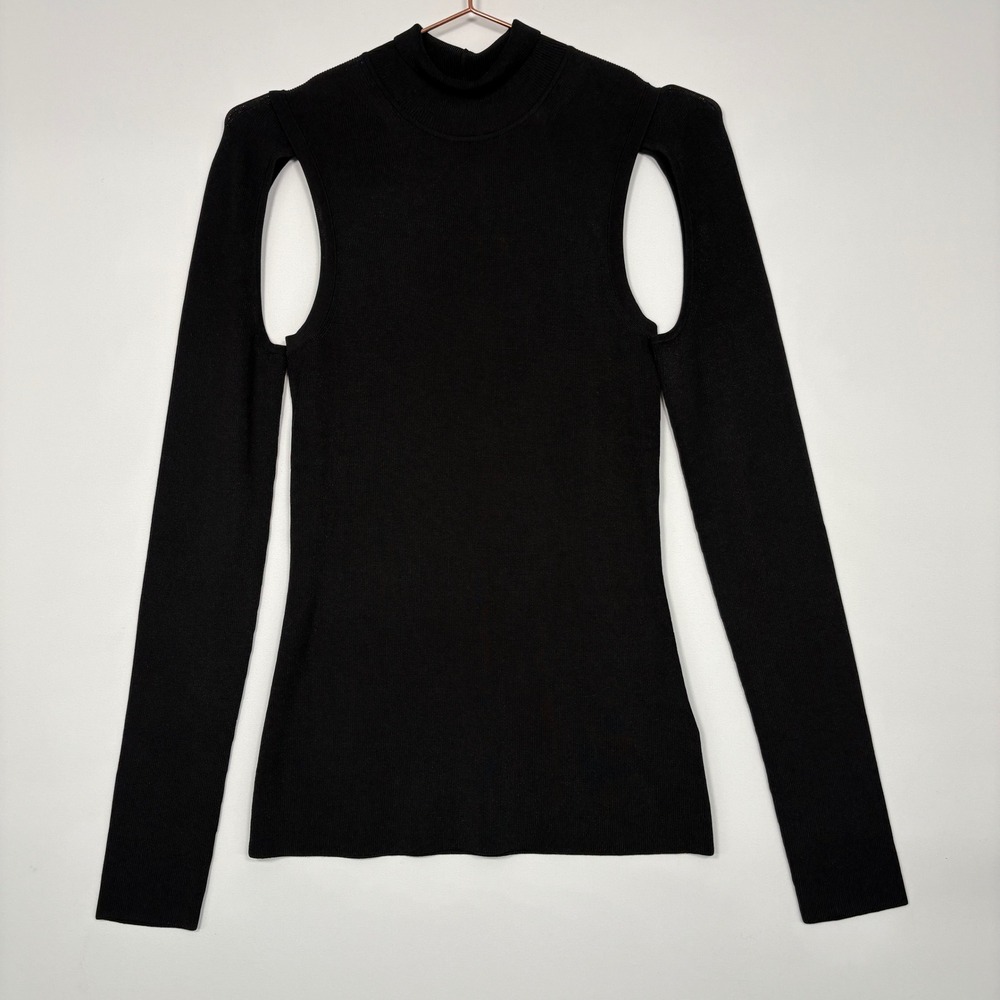 Helmut Lang Womens Air Turtleneck S Black Ribbed Under Cut Out Top HLW75345